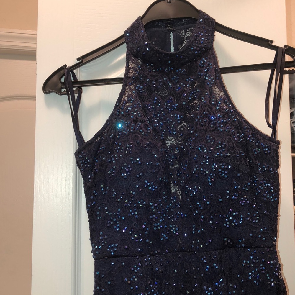 Prom dress dark navy blue lace sequins